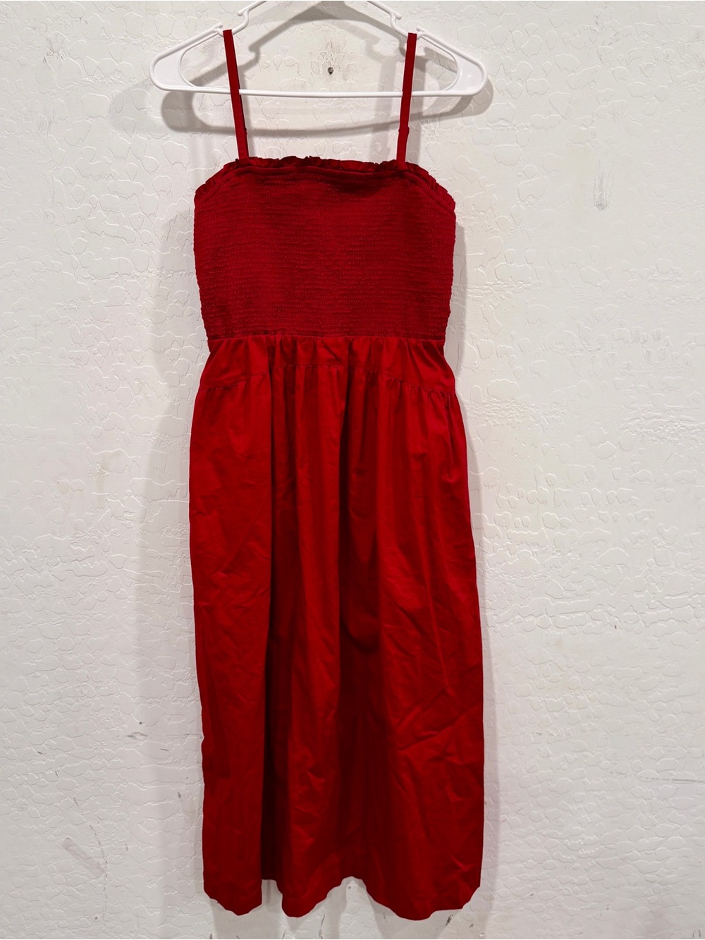 Old Navy Red Smocked Midi Dress Womens Small Spaghetti Straps Summer Casual